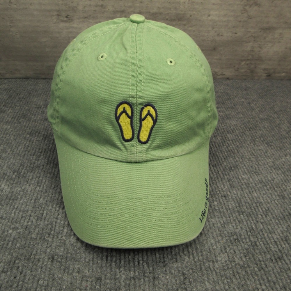 Life is Good Hat Cap Mens Strap Back Green Flip Flops Beach Summer Casual
